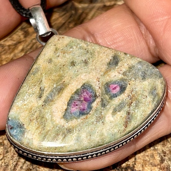 Blue Green Ruby Fuchsite Pendant 2” - Picture 3 of 12